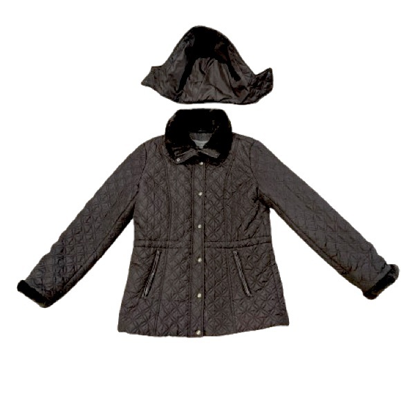 🧥👜 MARC NEW YORK Quilted Faux Fur Trim Coat | Espresso Brown Warm Cozy Sz M - Picture 1 of 9